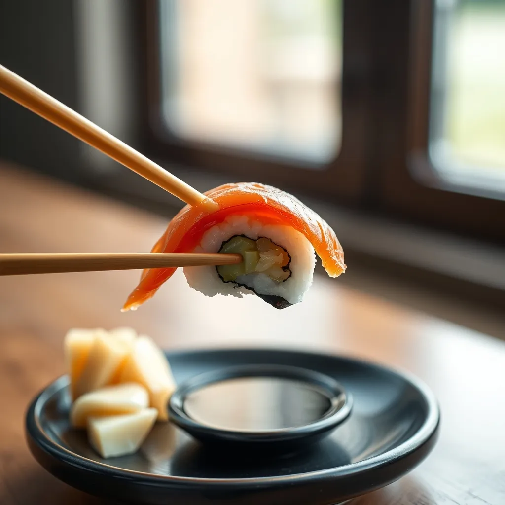 醤油を少量つけて食べる握り寿司