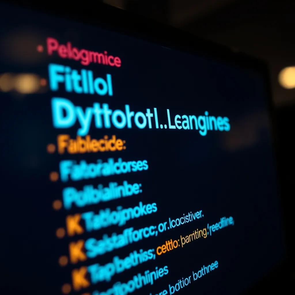 Eine Liste von Programmiersprachen auf einem digitalen Display List programming languages