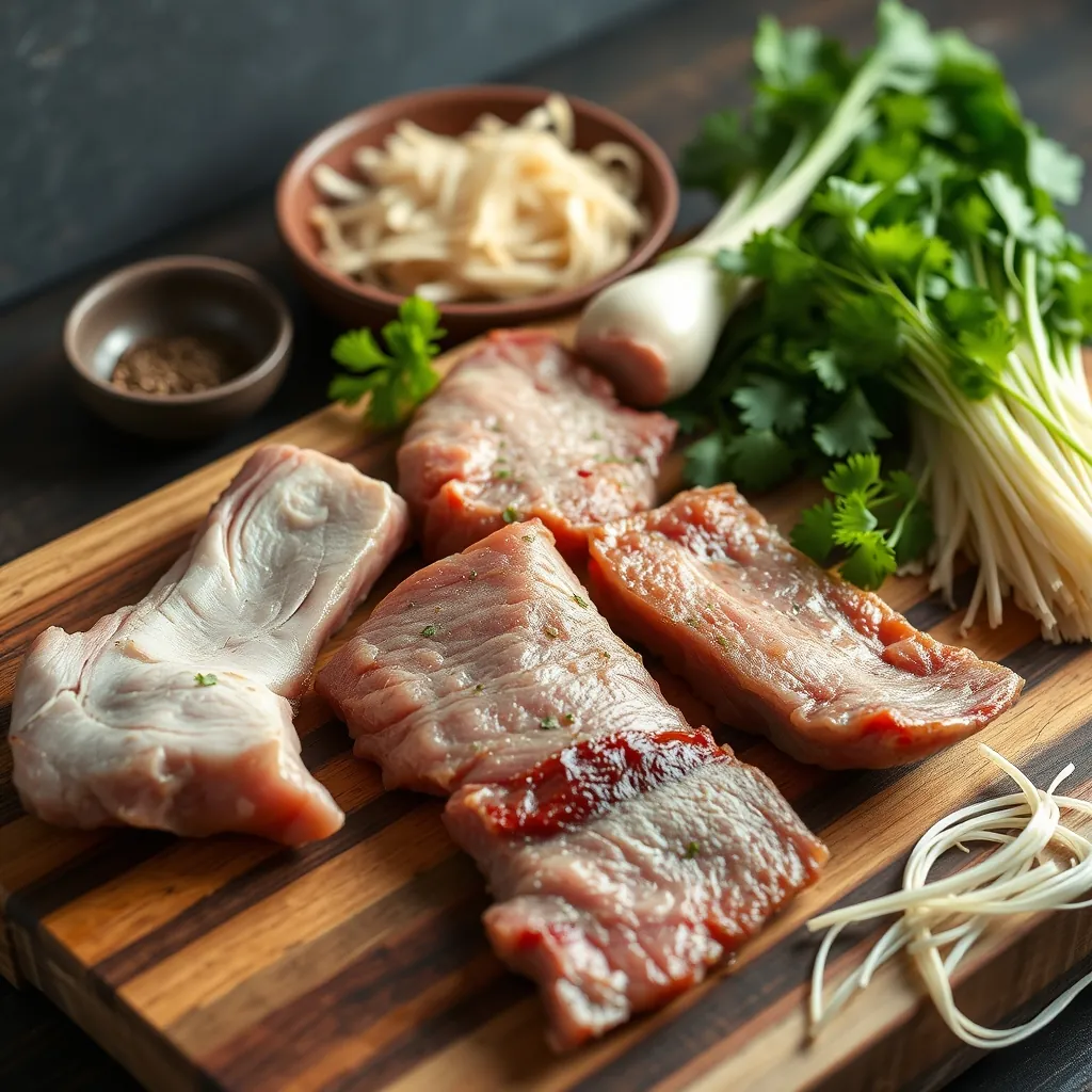 Lựa chọn nguyên liệu tươi ngon: thịt nạc vai, ba chỉ, bún tươi và rau sống chuẩn vị bún chả Hà Nội