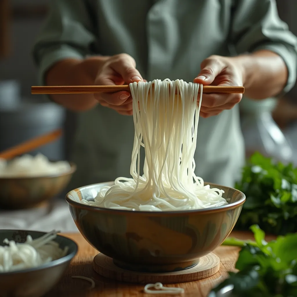 Làm bánh phở từ bột gạo Making rice noodles