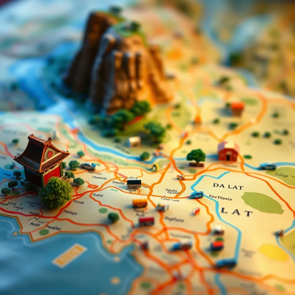 Bản đồ các địa điểm du lịch Đà Lạt với các lựa chọn di chuyển Map tourist attractions