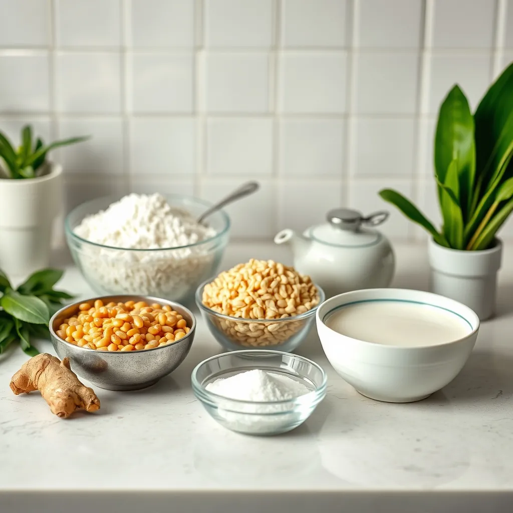 Nguyên liệu nấu chè trôi nước được chuẩn bị đầy đủ Milk separate bowls