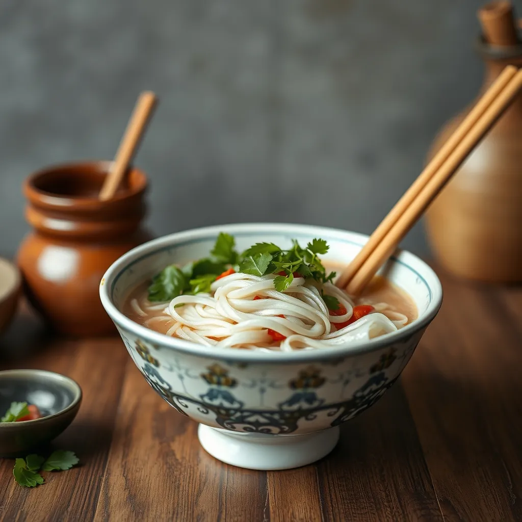 Một bát mì gạo sẵn sàng cho phở gà