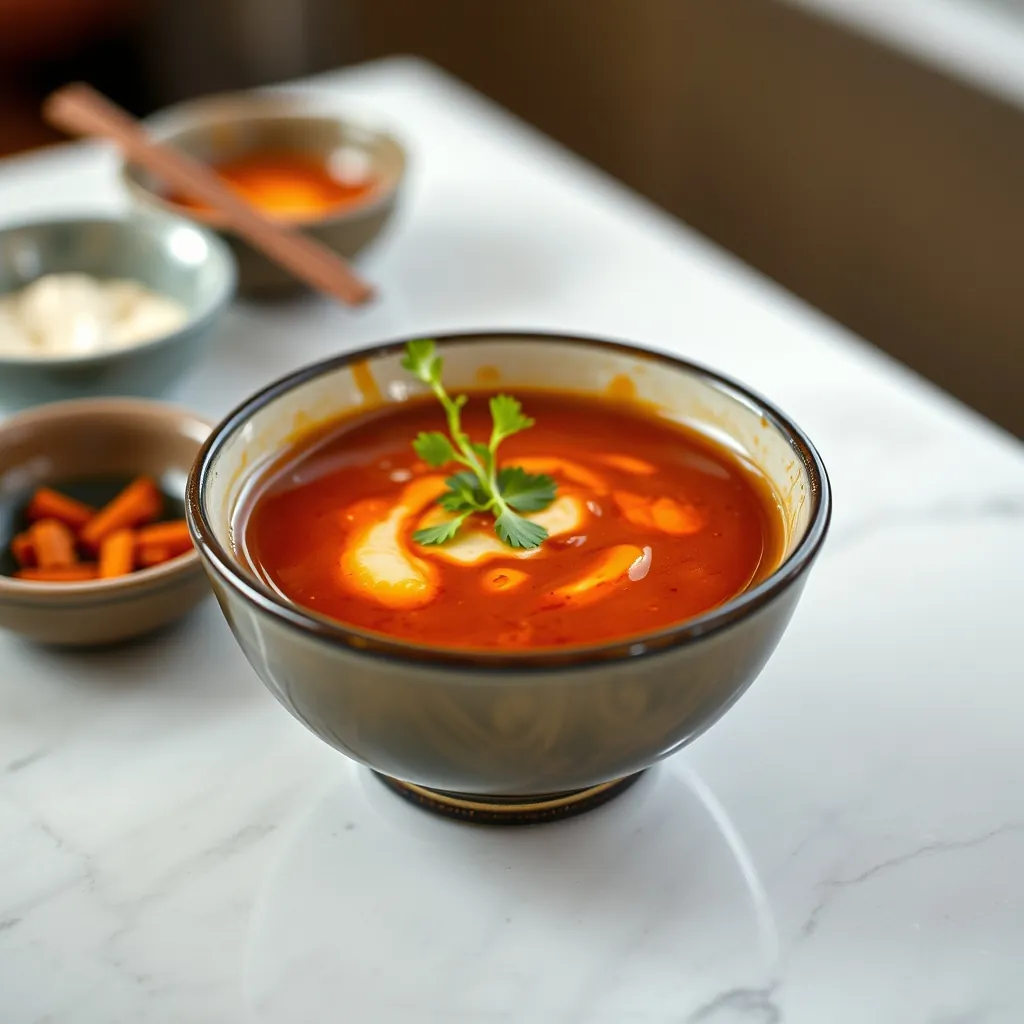 Một bát nước chấm bún chả trên bàn