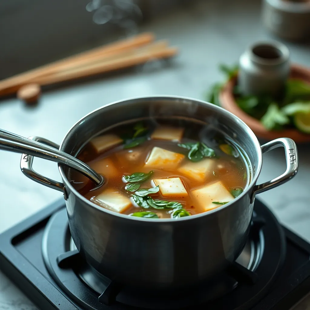 Một nồi nước dùng đang sôi với hương thơm cho phở gà