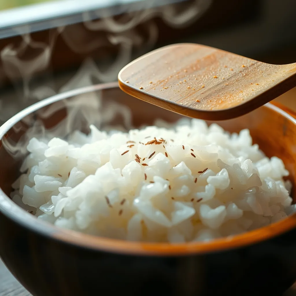木製の飯台で調味酢を切り混ぜる寿司飯