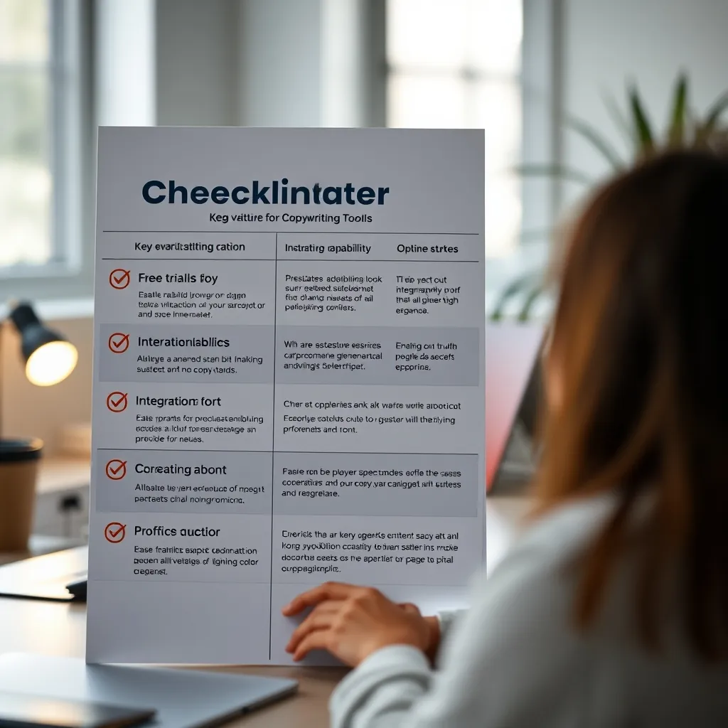 Sơ đồ checklist các tiêu chí đánh giá công cụ AI viết content gồm dùng thử miễn phí, chính sách hoàn tiền và khả năng tích hợp Sơ đồ checklist các tiêu chí đánh giá công cụ AI viết content gồm dùng thử miễn phí, chính sách hoàn tiền và khả năng tích hợp