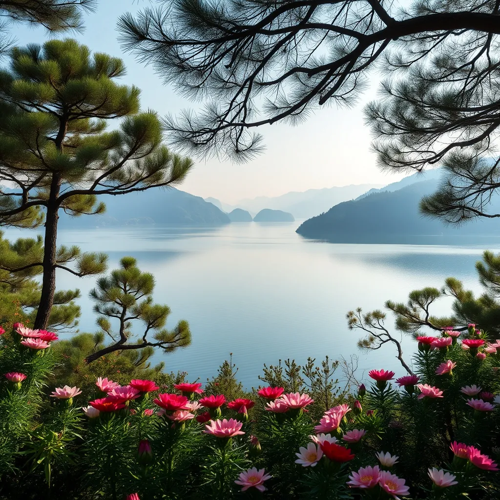 Toàn cảnh hồ Xuân Hương với những cây thông và hoa xung quanh Panoramic xuan huong