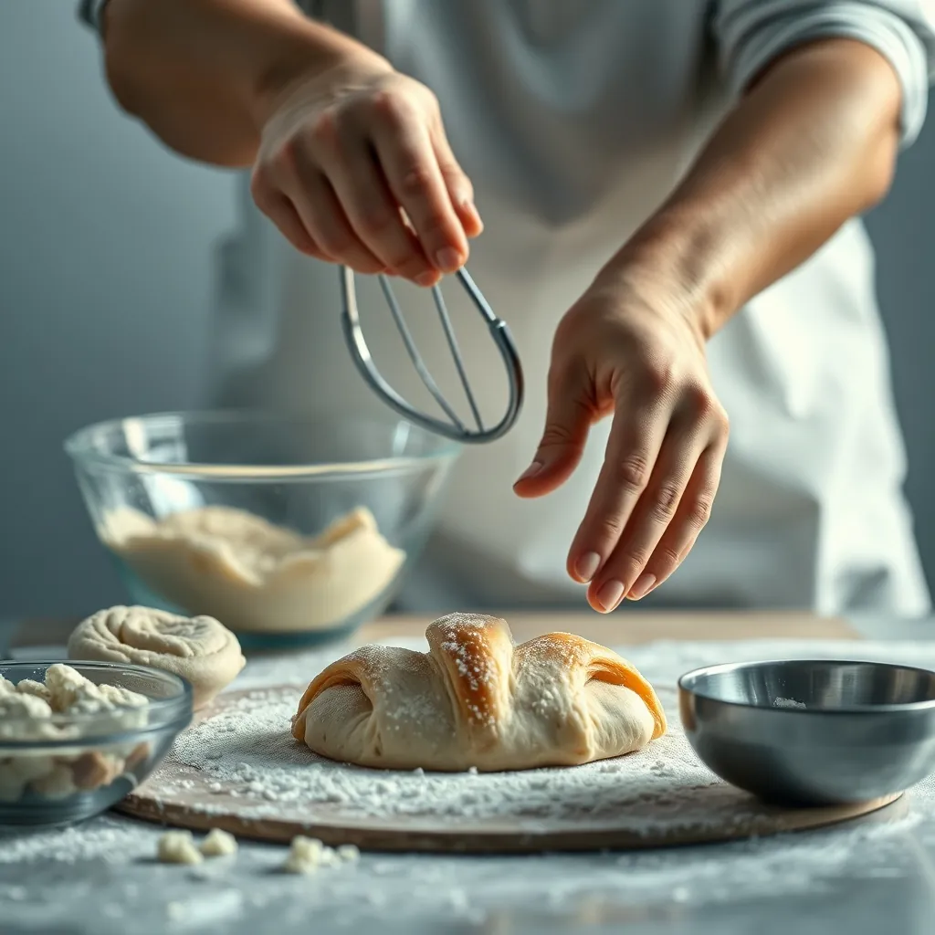 Un processus étape par étape de préparation de la pâte à croissant, y compris le mélange et le pétrissage