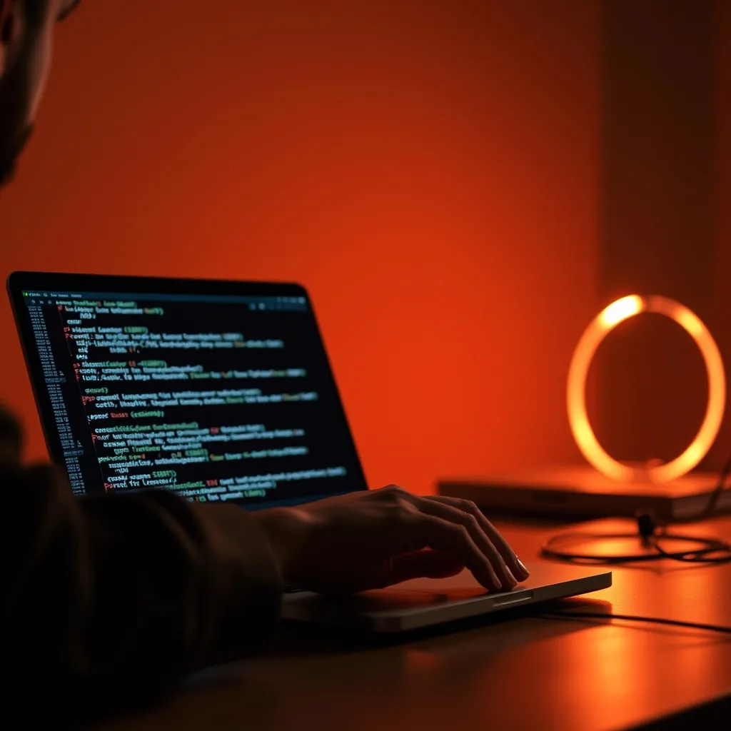 Person coding laptop