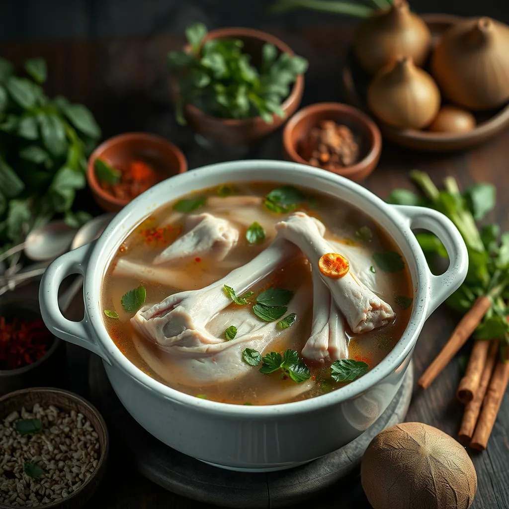 Pot simmering chicken