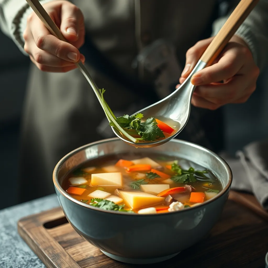 Chuẩn bị nước dùng từ rau củ cho phở chay Preparing vegetable broth