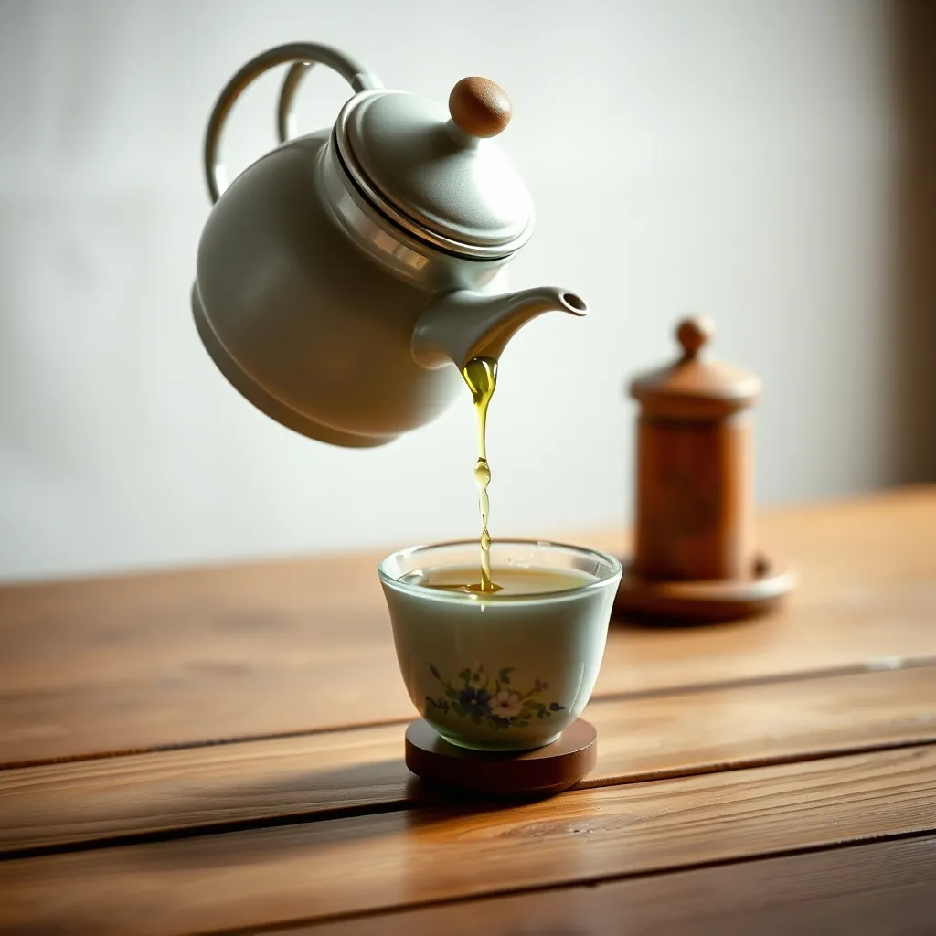 日本茶を急須から茶碗に注ぐ様子