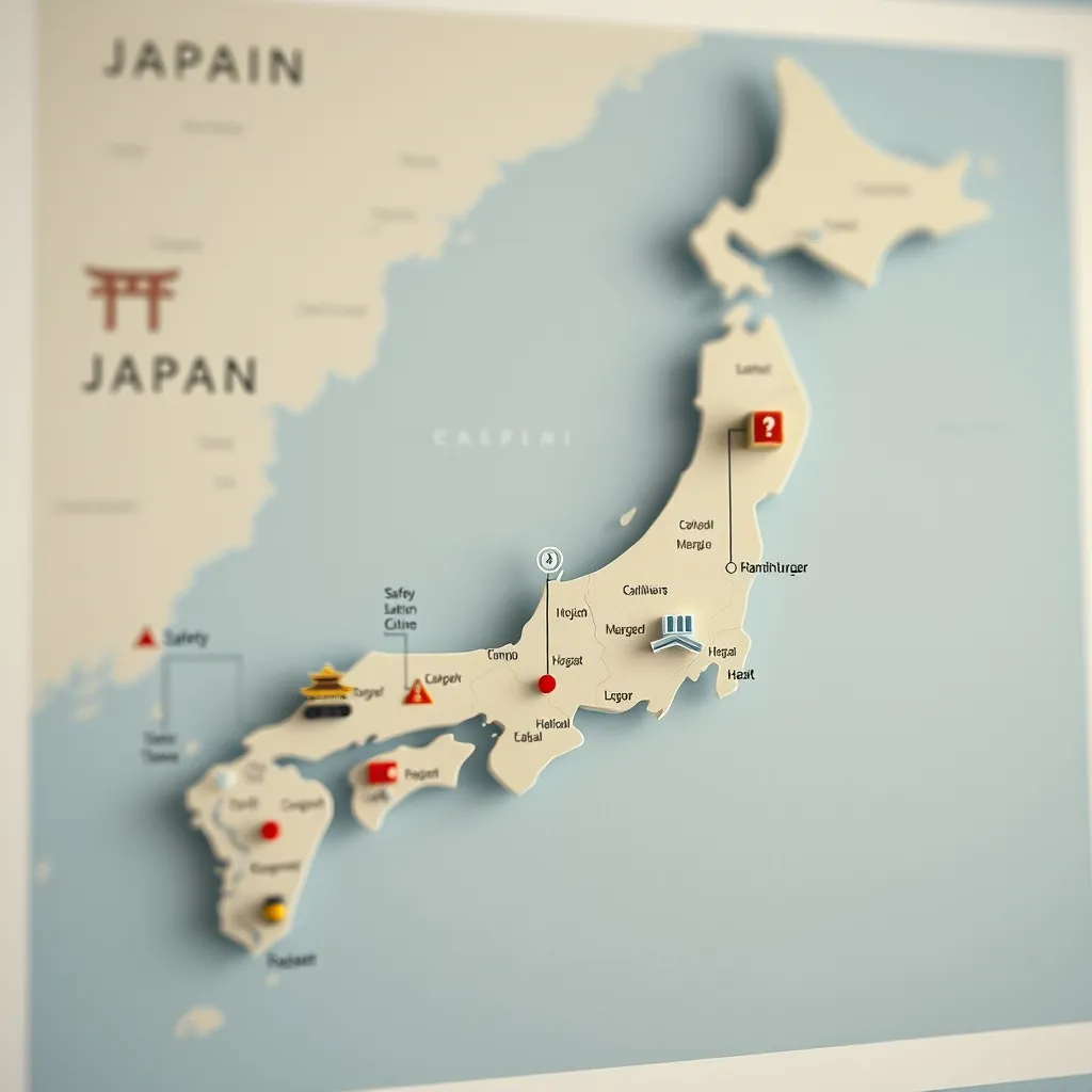 日本の住みやすい都市トップ3の位置を示す地図 日本の住みやすい都市トップ3の位置を示す地図