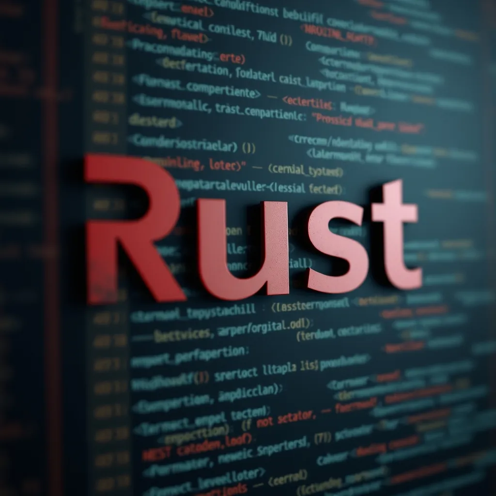 Rust programming language logo with code snippets Rust programming language