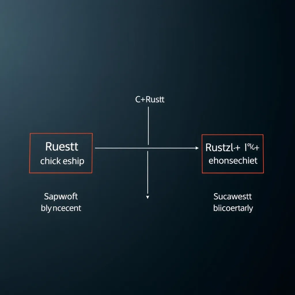 Rustの所有権モデルとC/C++のメモリ安全性の差、WebAssemblyやブロックチェーンでの採用領域を示す図