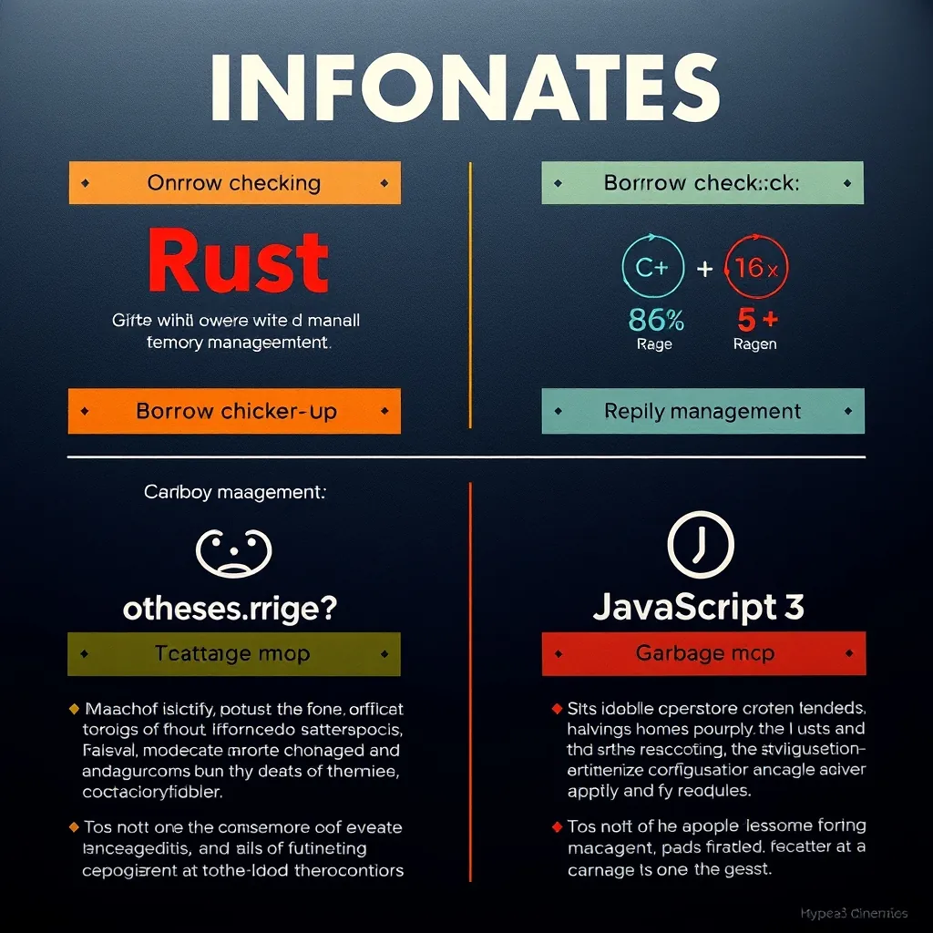 Rustの所有権と借用チェッカーがメモリ安全性をどう確保するかをC++の手動管理やJavaScriptのGCと比較した図解