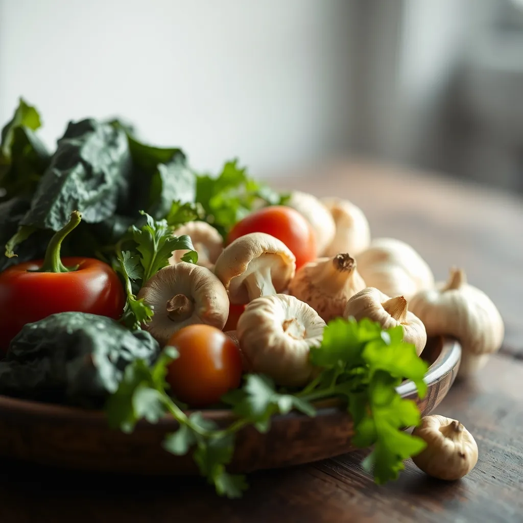 Lựa chọn rau củ và nấm tươi cho phở chay Selection fresh vegetables