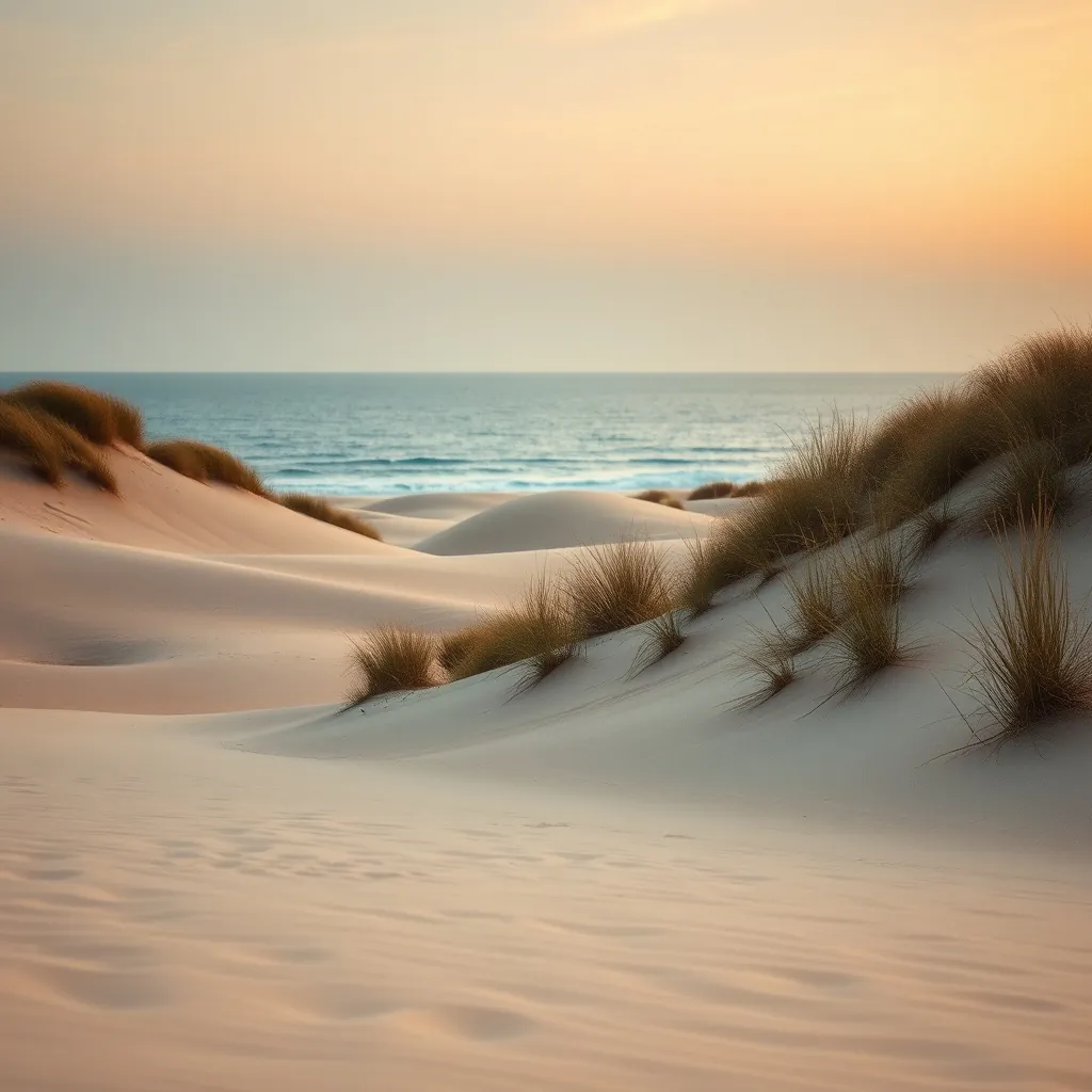Un paisaje sereno de la playa de Bolonia con dunas de arena Serene landscape bolonia