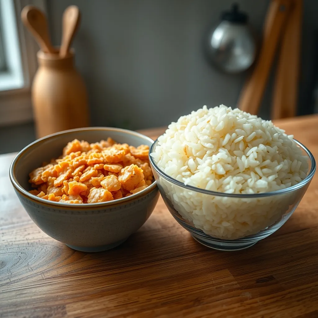 失敗した寿司飯と成功した寿司飯の比較。見た目で違いは一目瞭然