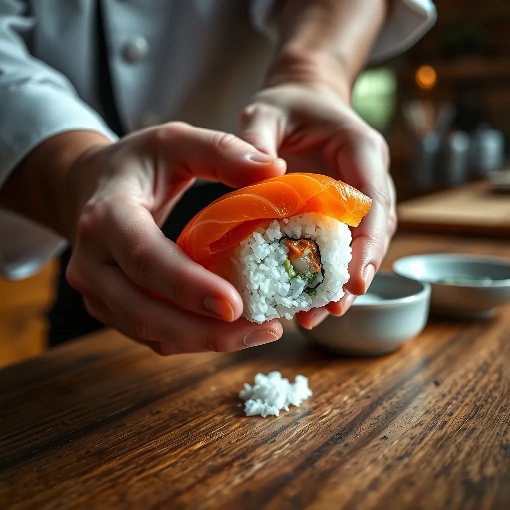 手のひらで優しく握る、ふわっとした食感の握り寿司 手のひらで優しく握る、ふわっとした食感の握り寿司