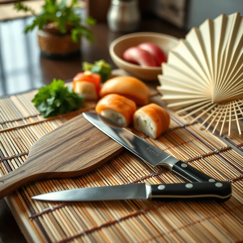 寿司作りに必要な伝統的な道具一式