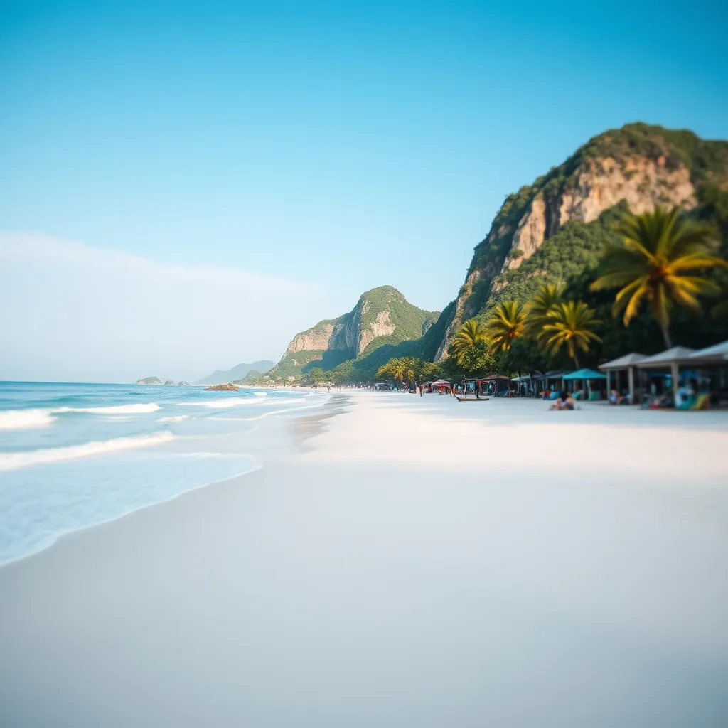 Cảnh biển tuyệt đẹp từ Đà Nẵng với bầu trời xanh và cát trắng Skies white sand