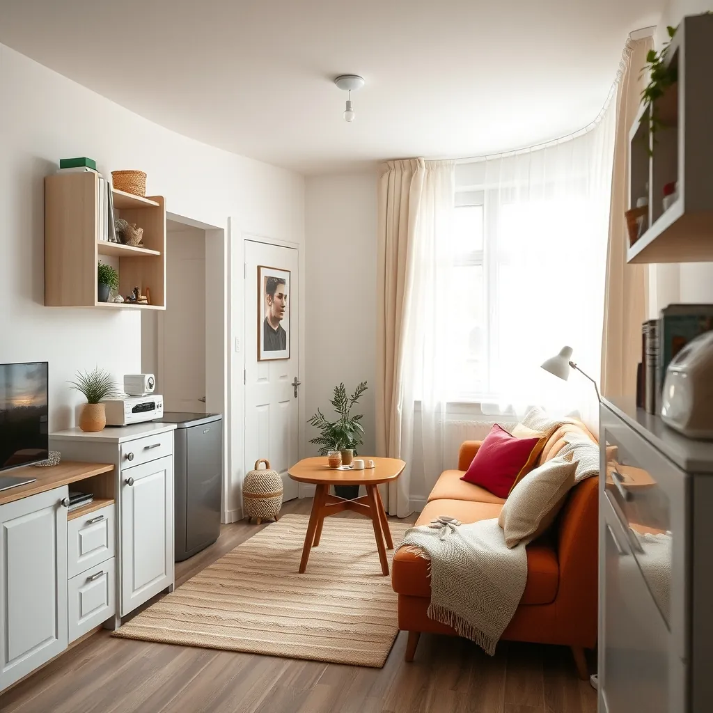 Small apartment with a light color palette that creates an illusion of spaciousness Small apartment light