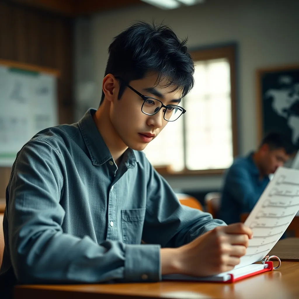 日本語テストを受ける学生 Student preparing japanese