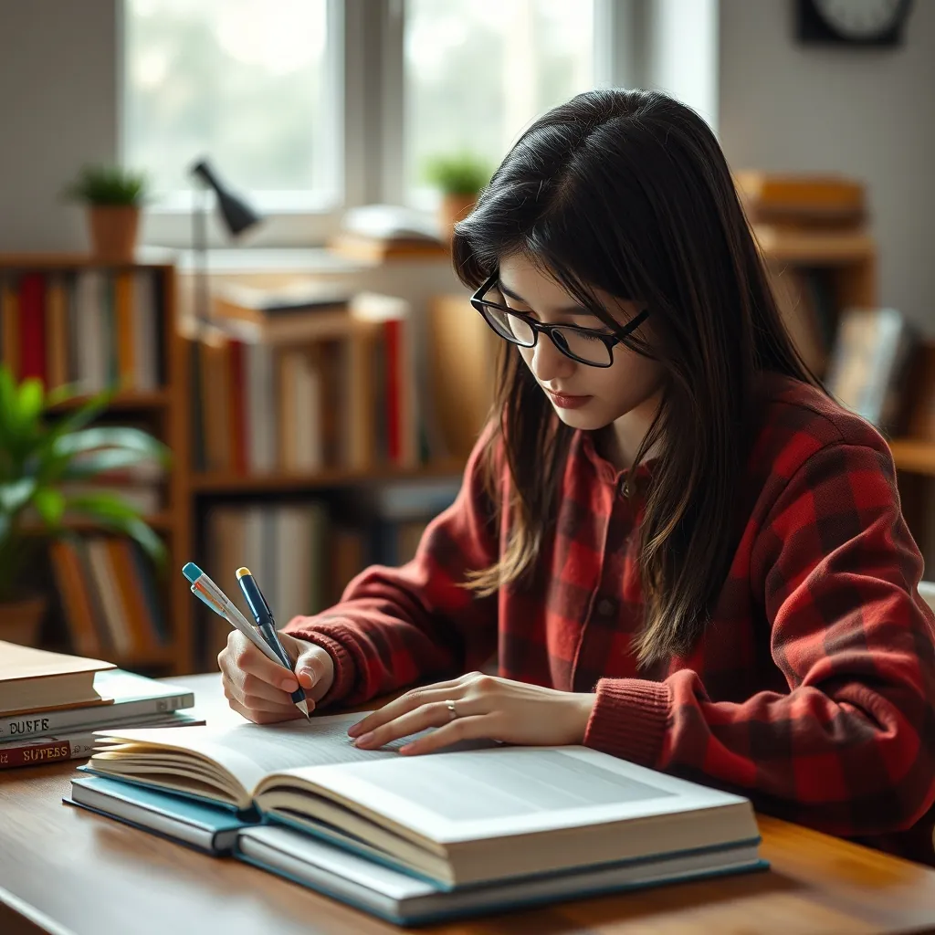 Student studying books