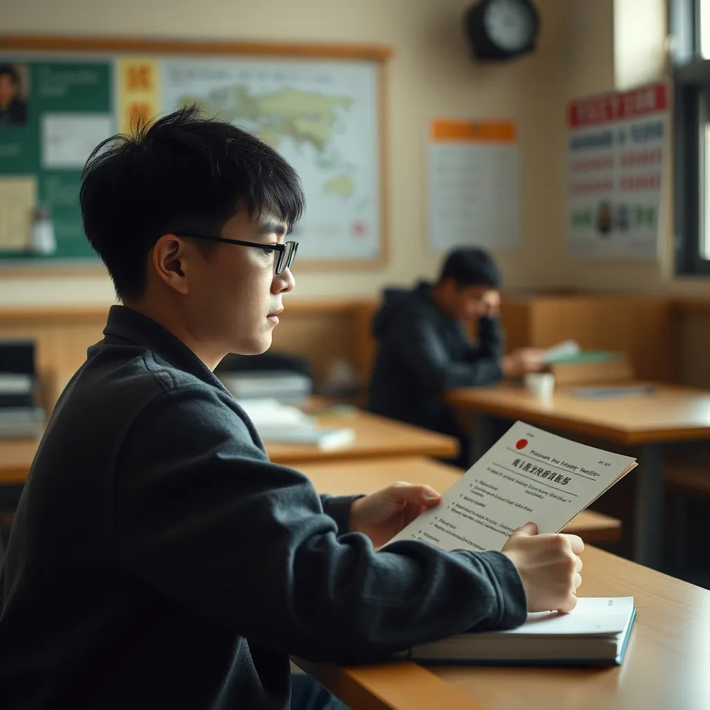 日本語テストを受けている学生 Student taking japanese