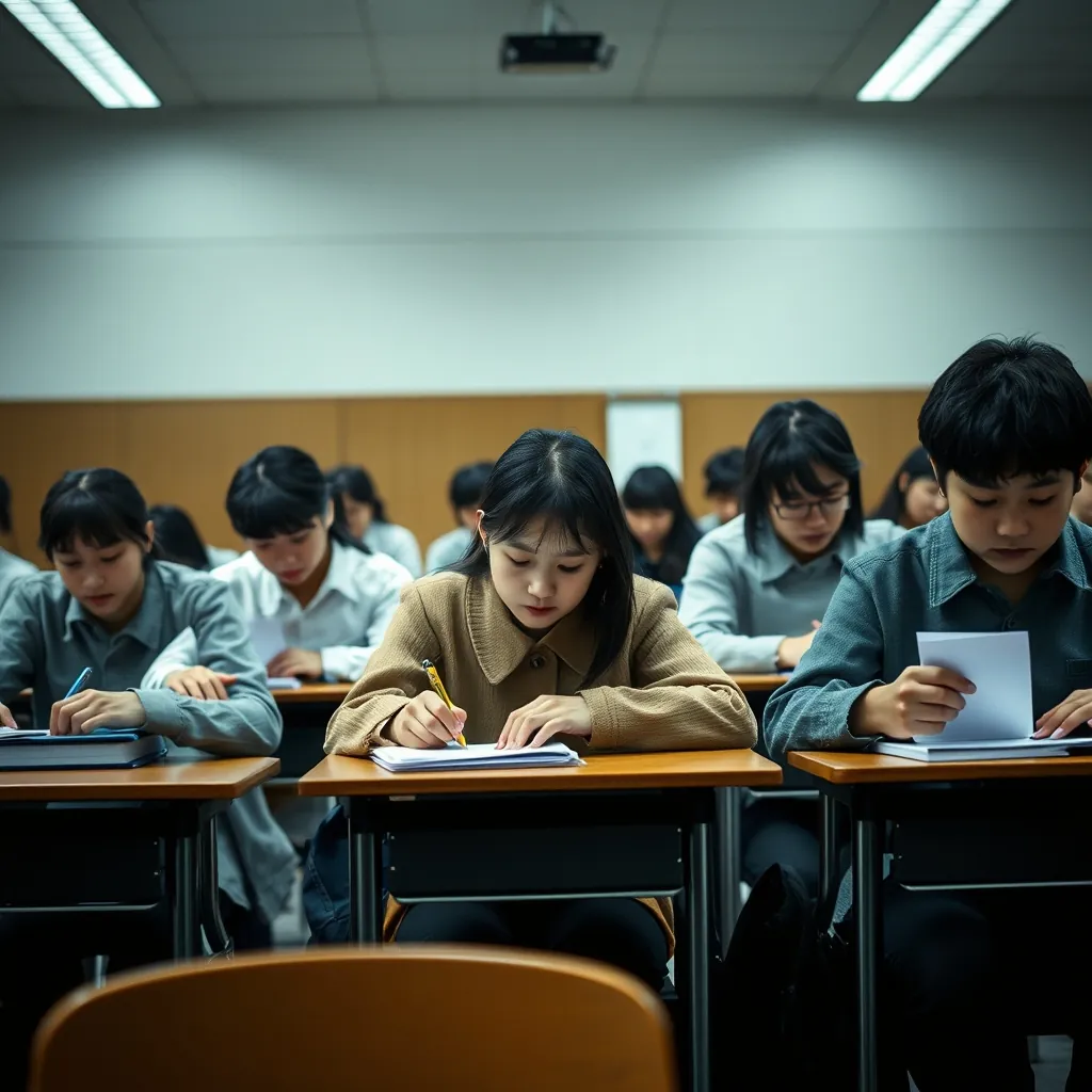 日本語テストを受けている学生たち Students taking japanese
