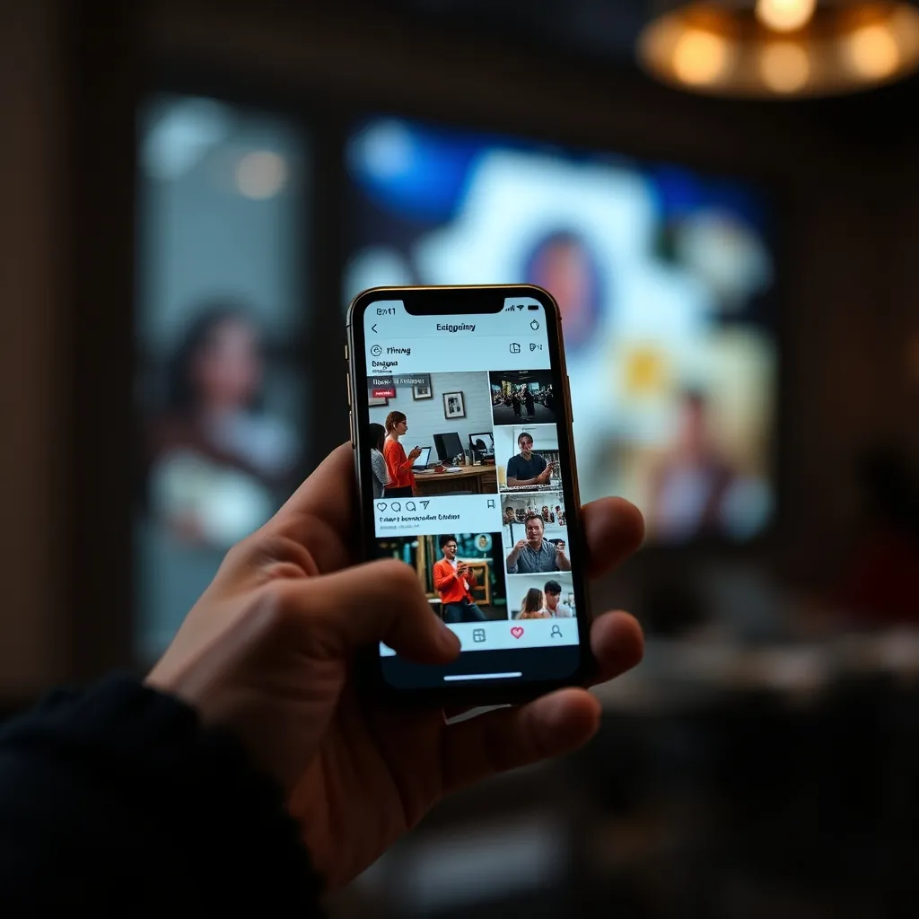 スマートフォンに表示された魅力的なソーシャルメディア投稿