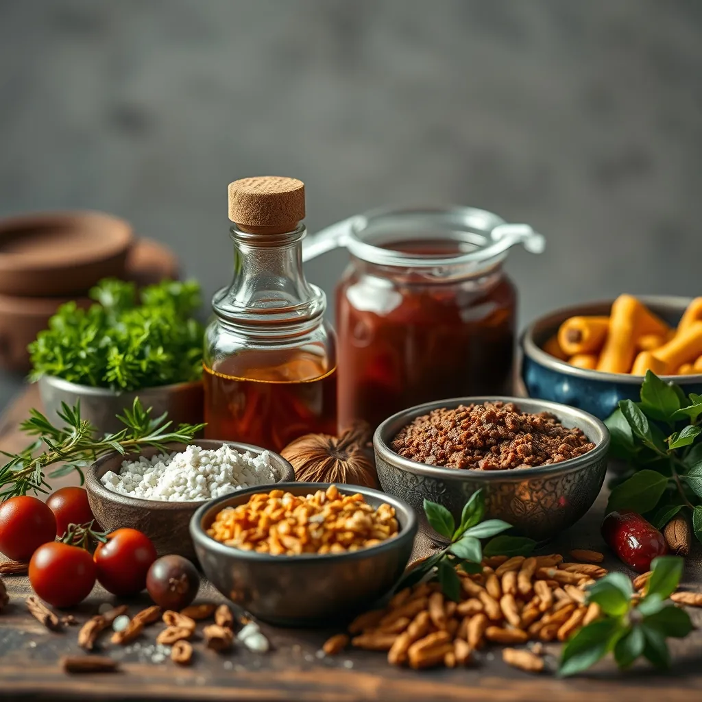 عشرة مكونات أساسية مستخدمة في وصفة عربية تقليدية Ten essential ingredients
