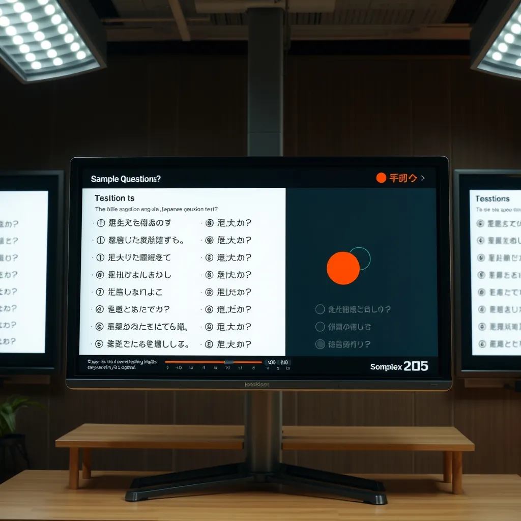 日本語テストのサンプル問題が表示された画面 Test displayed screen