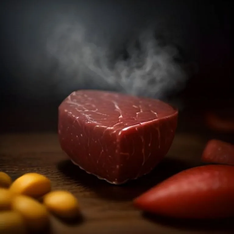 Close-up of thinly sliced beef and chopped vegetables