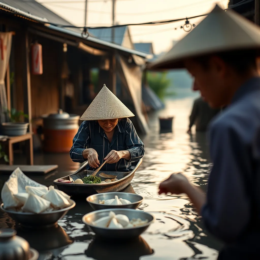 Traditional Bánh xèo vendor in the Mekong Delta region
