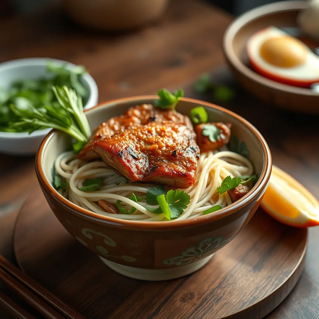 Món bún chả truyền thống với thịt nướng, bún và rau sống Traditional vietnamese dish