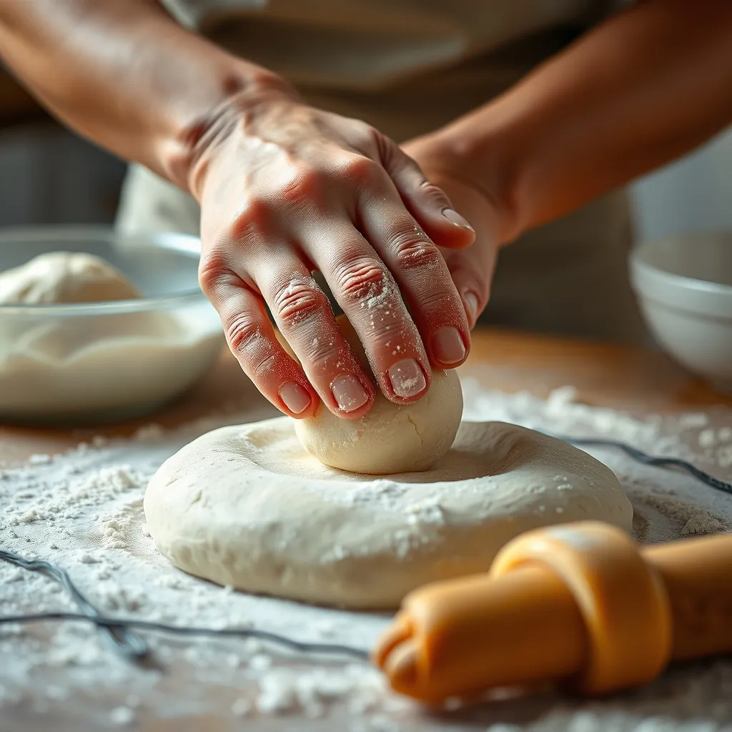 Pâte à croissants en train d'être pétrie