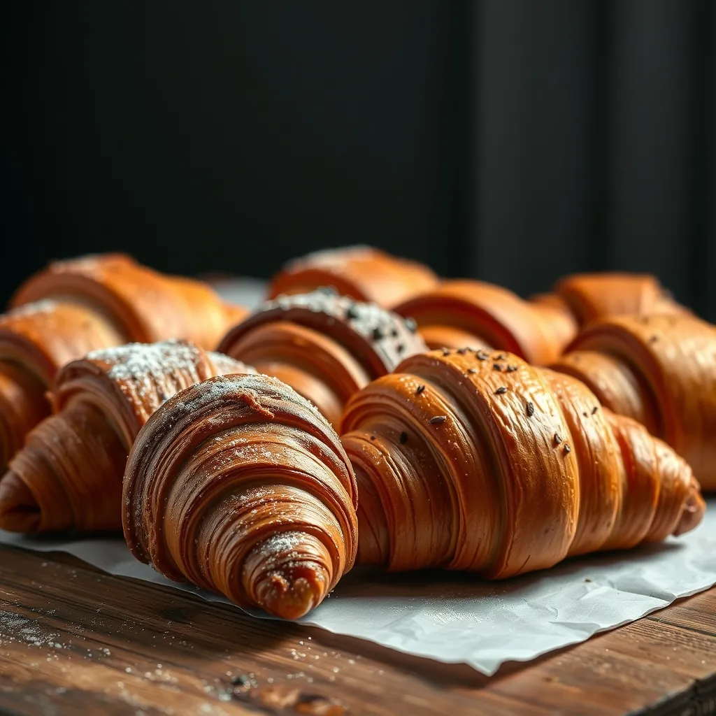 Différents types de croissants sur une table