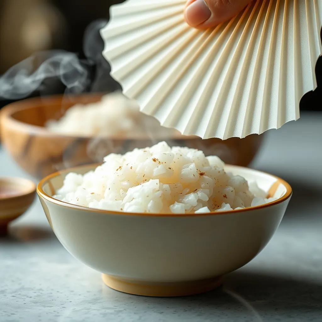 うちわであおぎながら、調味酢を切り混ぜる寿司飯。ツヤツヤと輝くシャリは、にぎり寿司の生命線