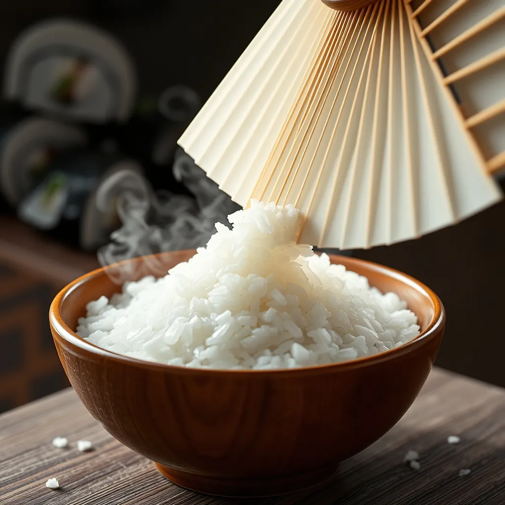 うちわで急速に冷ます本格的な酢飯の仕上げ方