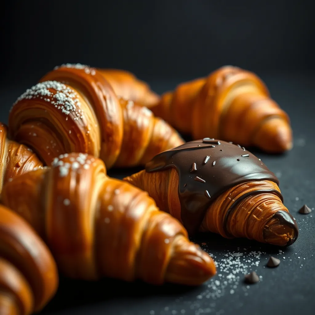 Une variété de croissants, y compris des options aux amandes et au chocolat