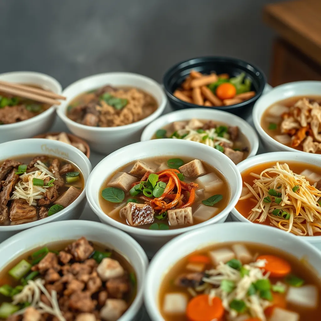 A variety of pho dishes, including beef, chicken, and vegetarian options Variety pho dishes