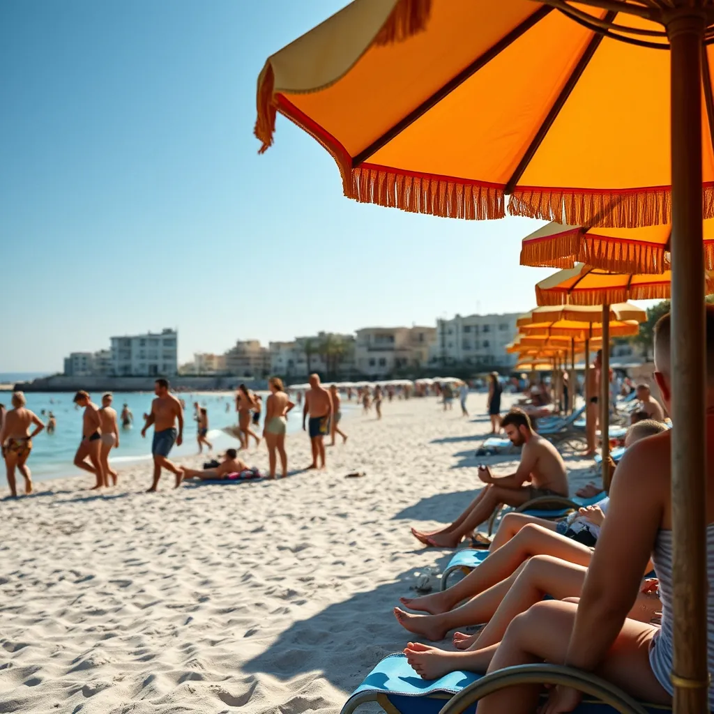 Una escena vibrante de la playa de Alcudia con familias disfrutando del sol Vibrant scene alcudia