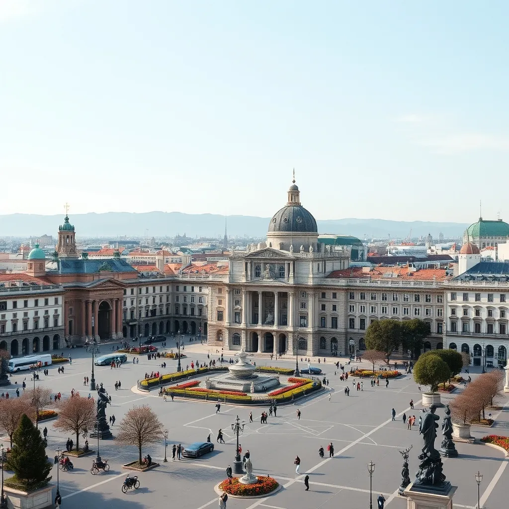 Una vista panorámica de las famosas atracciones de Madrid, incluyendo el Palacio Real y la Plaza Mayor