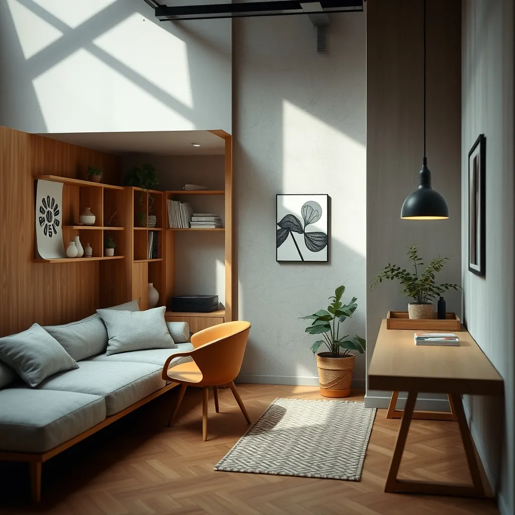 Visual representation of design principles in small spaces, highlighting functionality and aesthetics Visual representation design