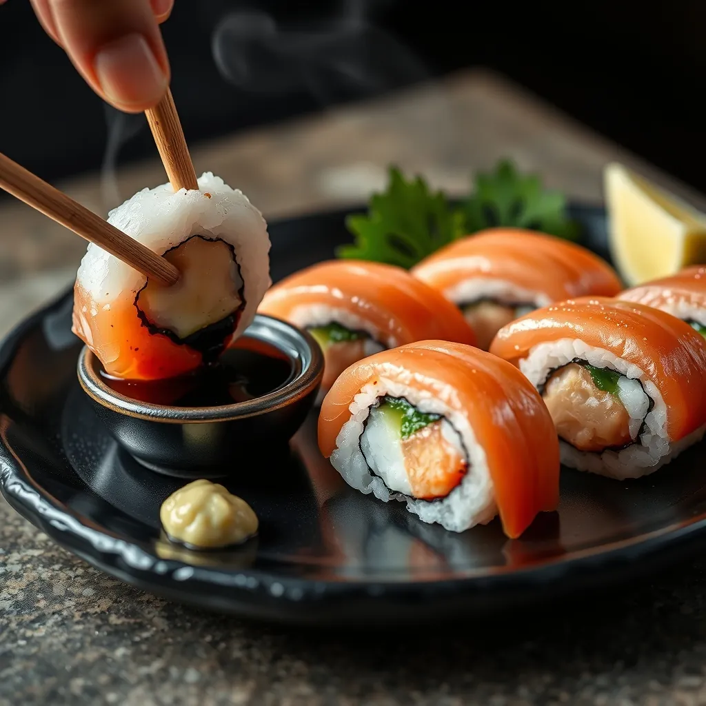 わさびと醤油で味わう本格寿司