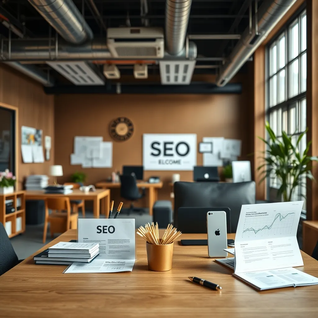 Một không gian văn phòng thân thiện với các tài liệu liên quan đến SEO Welcoming office space