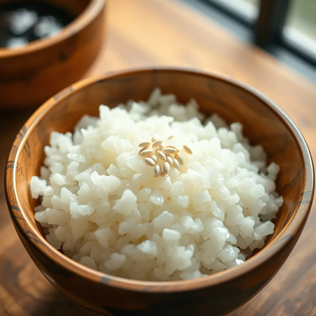 艶やかに炊き上がった寿司飯を木製のボウルに盛り付けたイメージ 艶やかに炊き上がった寿司飯を木製のボウルに盛り付けたイメージ